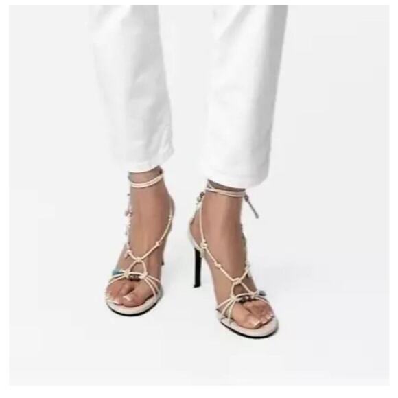 Zadig & Voltaire Alana Lamb Leather Charm Embellished Sandals Heels EU 37/US 6.5 - Picture 1 of 15